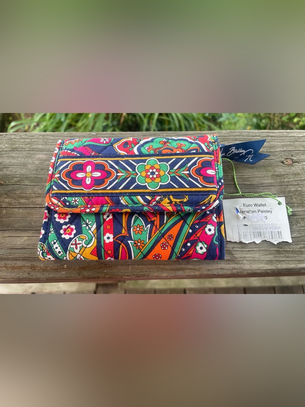 Vera Bradley Venetian Paisley Fold-Over Wallet - Navy Multicolor Floral New